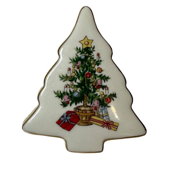 Lefton Other - Lefton Vintage Hand Painted Porcelain Christmas Tree Trinket Box Made In Japan